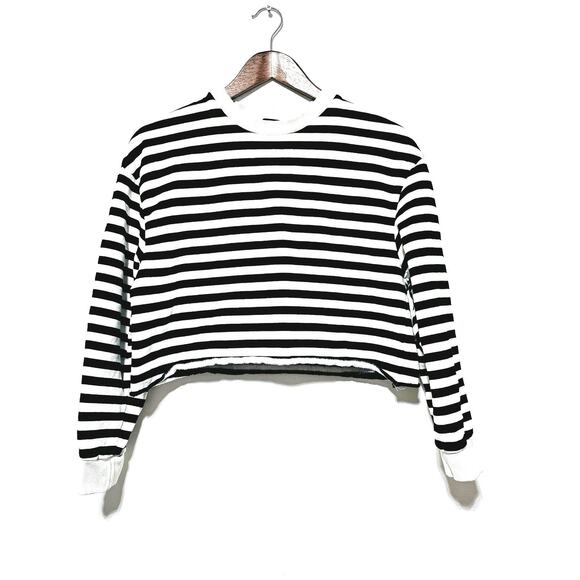 Zara Striped Crop Sweatshirt Women's Size S Black White Y2K Nautical Casual - Picture 1 of 3